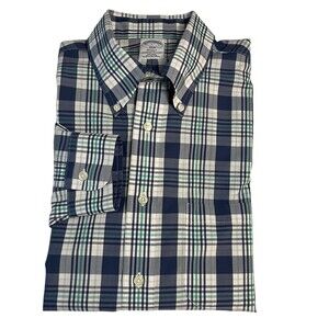 Brooks Brothers 1818 Regent Blue/Green Plaid Shirt Long Sleeve Large